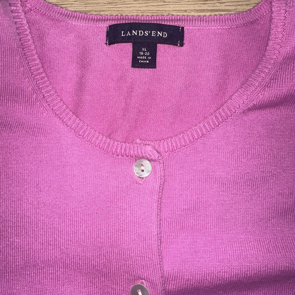 Lands' End Women’s Magenta Knit Crew Neck Button Front Cardigan Sweater XL 39097